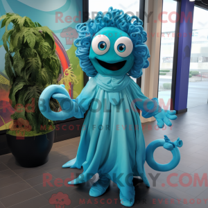 Sky Blue Medusa maskot...