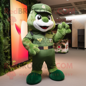 Forest Green Air Force Soldier mascot costume character dressed with a Rash Guard and Keychains