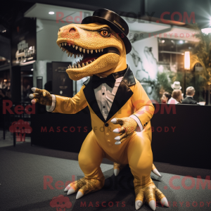 Gold T Rex maskot kostume...