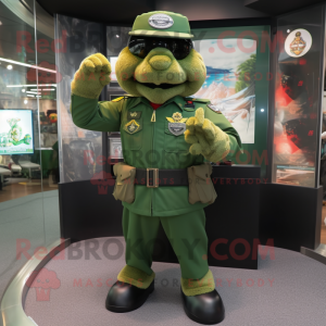 Forest Green Air Force Soldier mascot costume character dressed with a Rash Guard and Keychains