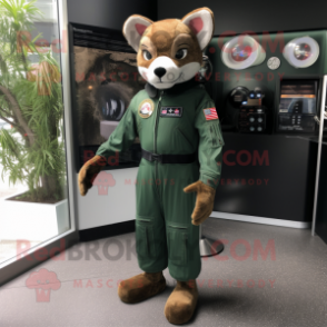 Forest Green Air Force Soldier mascot costume character dressed with a Rash Guard and Keychains