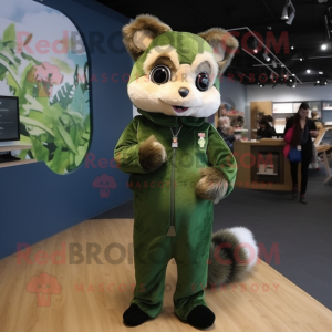 Forest Green Dormouse mascot costume character dressed with a Jumpsuit and Hair clips