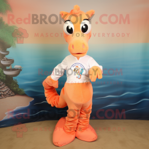 Peach Sea Horse mascot costume character dressed with a Polo Shirt and Tie pins