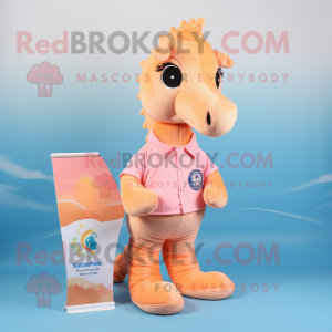 Peach Sea Horse mascot costume character dressed with a Polo Shirt and Tie pins