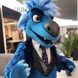 Blå Utahraptor maskot...
