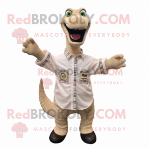 Tan Brachiosaurus mascot costume character dressed with a Button-Up Shirt and Bracelets