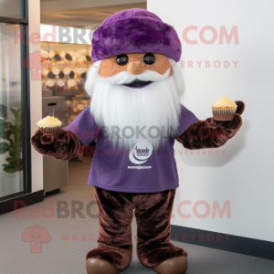 Purple Cupcake mascot costume character dressed with a Henley Tee and Hats