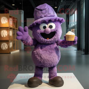 Purple Cupcake mascot costume character dressed with a Henley Tee and Hats