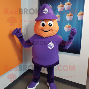 Purple Cupcake mascot costume character dressed with a Henley Tee and Hats