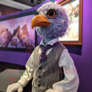 Lavender Guinea Fowl mascot costume character dressed with a Vest and Ties