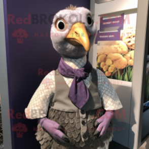 Lavender Guinea Fowl mascot costume character dressed with a Vest and Ties