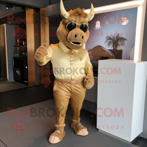 Gold Minotaur mascot costume character dressed with a Chinos and Pocket squares