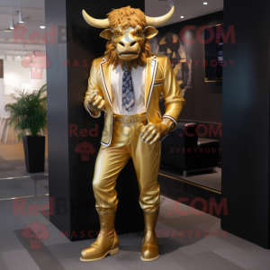 Gold Minotaur maskot drakt...