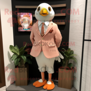 Peach Dove mascot costume character dressed with a Blazer and Scarf clips