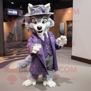Lavender Wolf mascot costume character dressed with a Coat and Ties