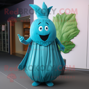 Cyan Beet mascot costume character dressed with a Evening Gown and Belts