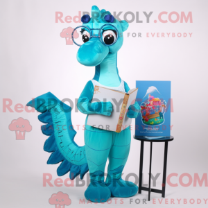 Cyan Sea Horse maskot...