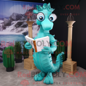 Cyan Sea Horse Maskottchen...