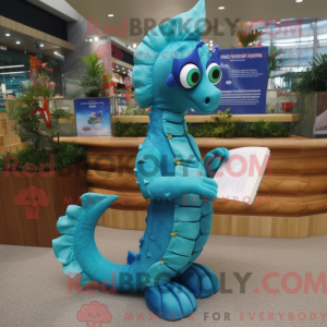 Cyan Sea Horse mascot...