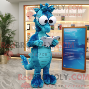 Cyan Sea Horse maskot...