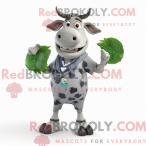 Fantasia de mascote de vaca Jersey cinza com bermuda e anéis - Mascotes Vaca Jersey - REBROKO_321691 - RedBrokoly.com