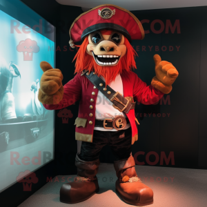 Red Pirate mascot costume character dressed with a Romper and Cummerbunds