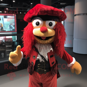 Red Pirate mascot costume character dressed with a Romper and Cummerbunds