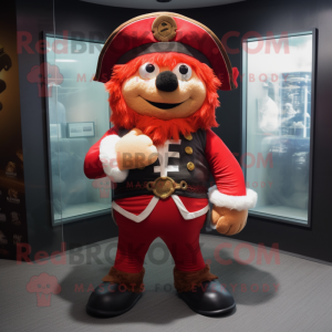 Red Pirate mascot costume character dressed with a Romper and Cummerbunds