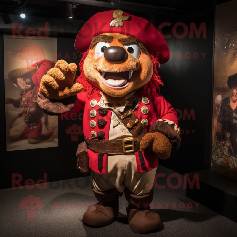 Red Pirate mascot costume character dressed with a Romper and Cummerbunds