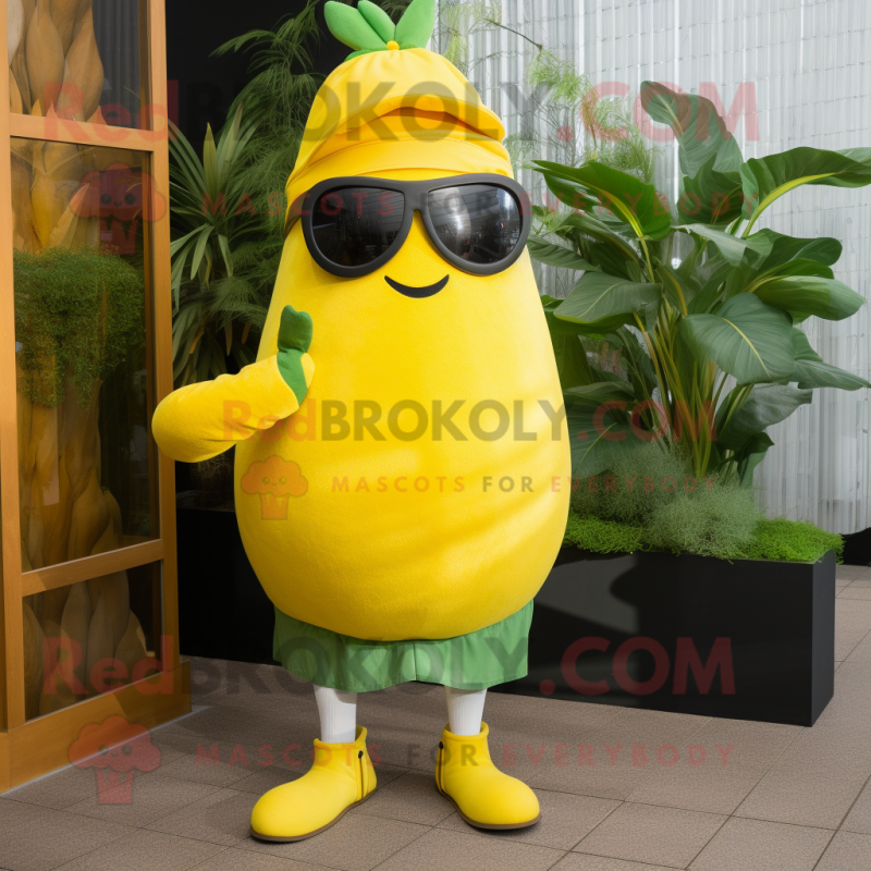 Yellow Beet mascot costume character dressed with a Tank Top and Sunglasses