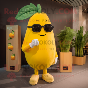 Yellow Beet mascot costume character dressed with a Tank Top and Sunglasses