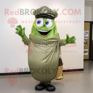 Olive Police Officer mascot costume character dressed with a Wrap Skirt and Gloves