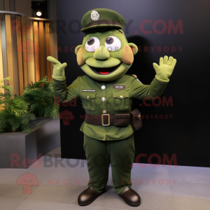Olive Police Officer mascot costume character dressed with a Wrap Skirt and Gloves