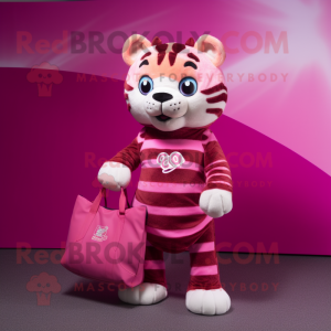 Magenta Tiger mascot costume character dressed with a Swimwear and Tote bags