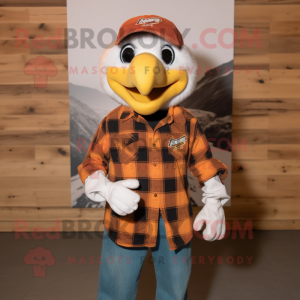 Rust Bald Eagle mascot costume character dressed with a Flannel Shirt and Beanies