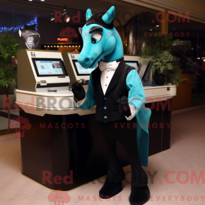 Fantasia de mascote Teal Mare com smoking e luvas - Mascotes Mare - REBROKO_321955 - RedBrokoly.com