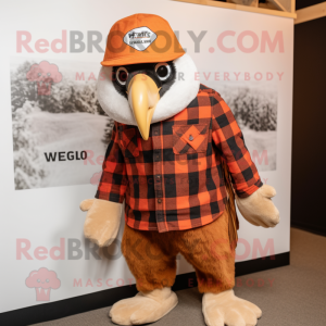 Rust Bald Eagle mascot costume character dressed with a Flannel Shirt and Beanies