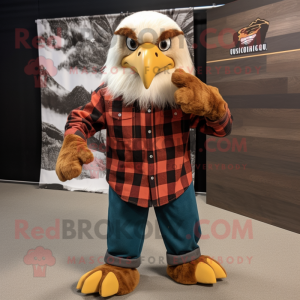 Rust Bald Eagle mascot costume character dressed with a Flannel Shirt and Beanies