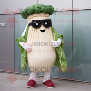 Cream Corned Beef And Cabbage mascot costume character dressed with a Dress and Sunglasses