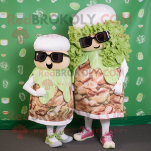 Cream Corned Beef And Cabbage mascot costume character dressed with a Dress and Sunglasses