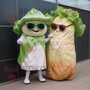 Cream Corned Beef And Cabbage mascot costume character dressed with a Dress and Sunglasses