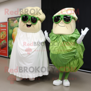 Cream Corned Beef And Cabbage mascot costume character dressed with a Dress and Sunglasses