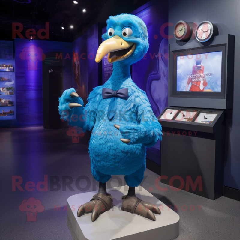 Blue Dodo Bird mascot costume character dressed with a Henley Shirt and Bracelet watches