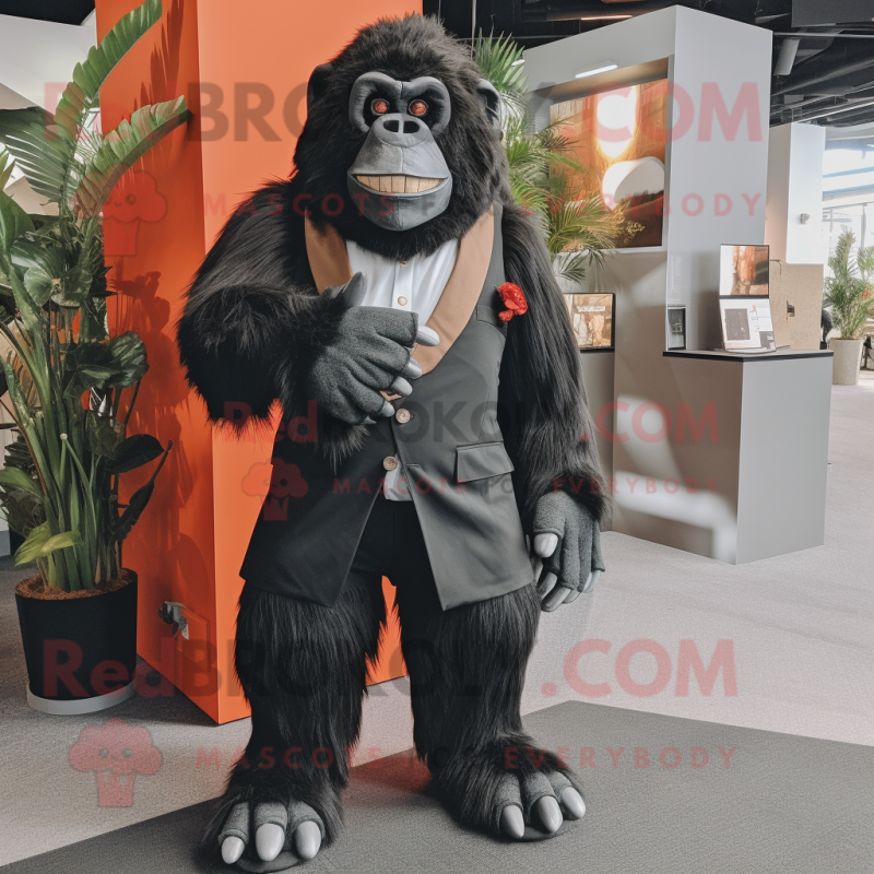Rust Gorilla mascot costume character dressed with a Tuxedo and Shoe clips