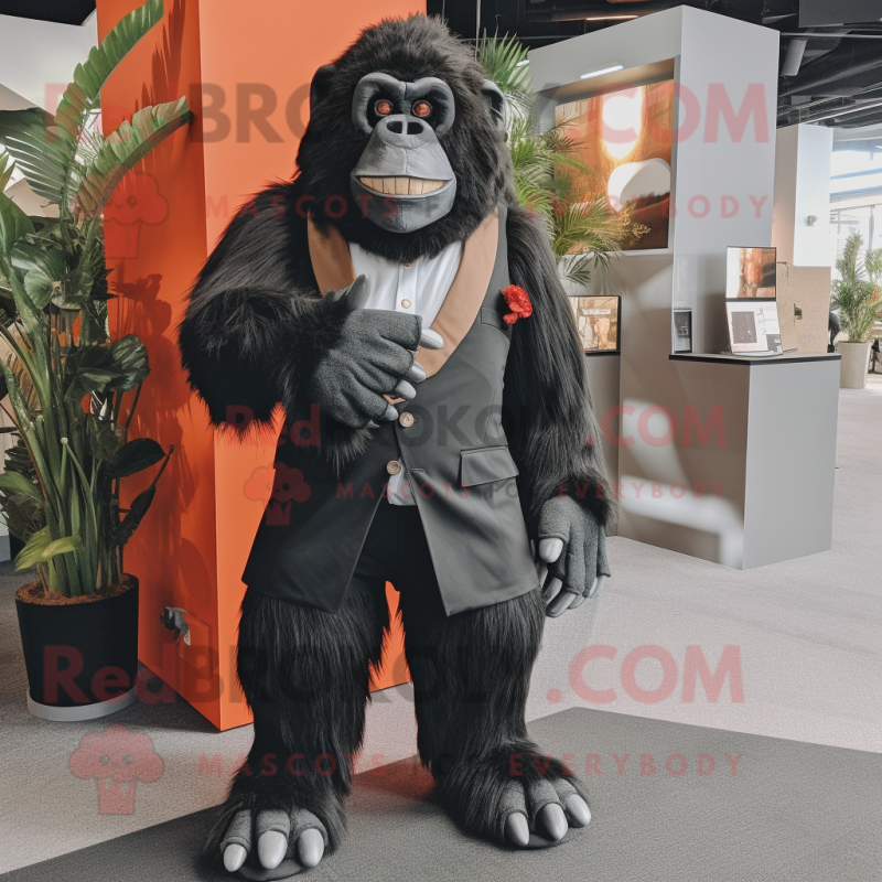 Rust Gorilla mascot costume character dressed with a Tuxedo and Shoe clips Rust Gorilla mascot costume character dressed with a Tuxedo and Shoe clips