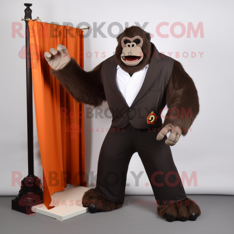 Rust Gorilla mascot costume character dressed with a Tuxedo and Shoe clips