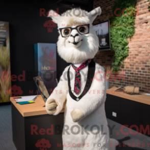 Vit llamamaskotdräkt med blazer och slipsar - Lamamaskotar - REBROKO_322179 - RedBrokoly.com