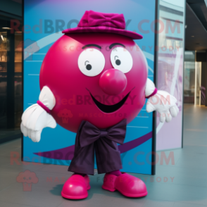Magenta Handball Ball mascot costume character dressed with a Dress Shirt and Bow ties