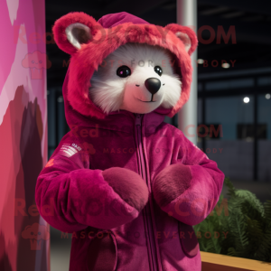 Magenta Marten mascot costume character dressed with a Parka and Headbands
