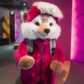 Magenta Marten mascot costume character dressed with a Parka and Headbands